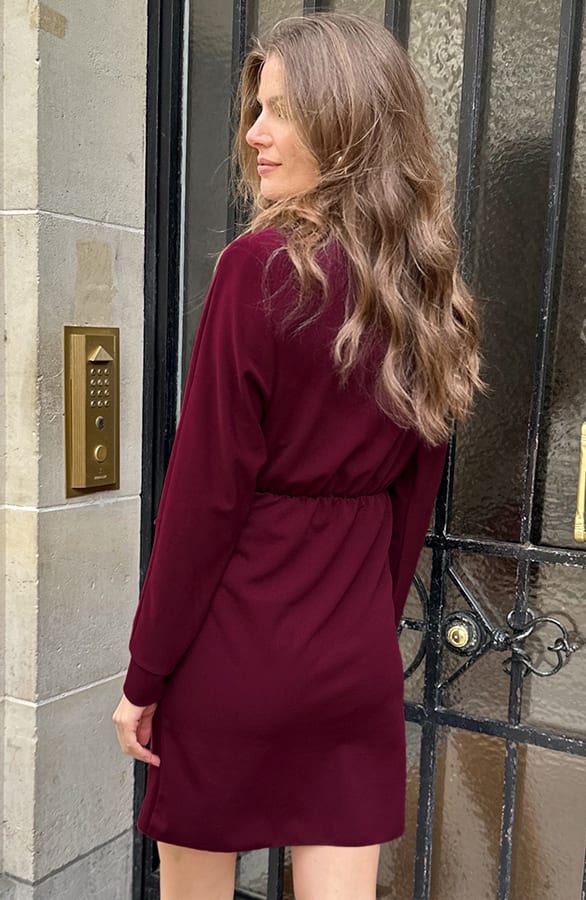 Scuba Long Sleeve Jurk Burgundy – jurken, foto 9