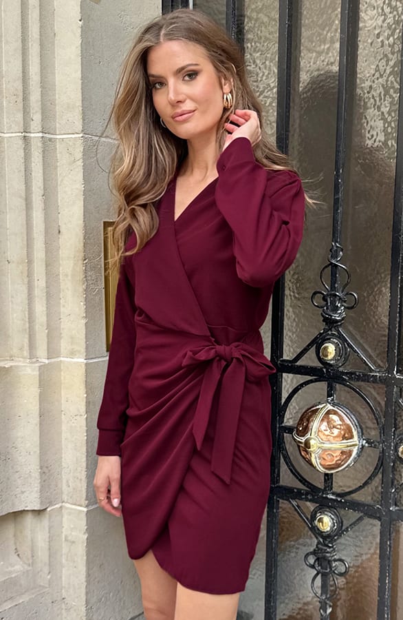 Scuba Long Sleeve Jurk Burgundy – jurken, foto 11
