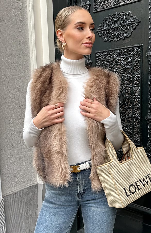 Soft Faux Fur Gilet Beige – shoparchief, foto 8