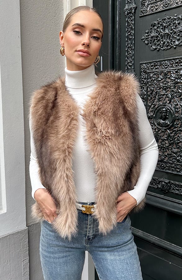 Soft Faux Fur Gilet Beige – shoparchief, foto 3