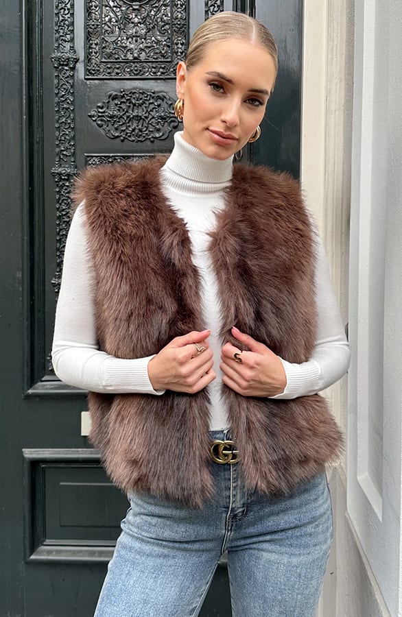 Soft Faux Fur Gilet Choco – shoparchief, foto 9