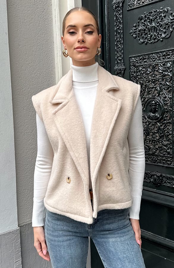 Soft Oversized Button Gilet Beige – vesten, foto 8