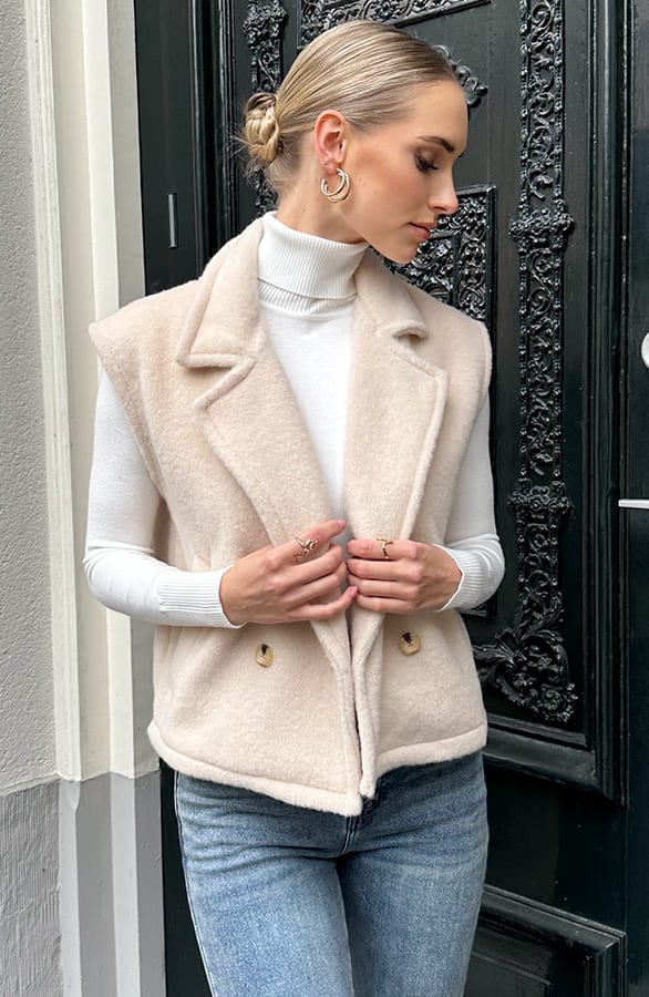 Soft Oversized Button Gilet Beige – vesten, foto 9