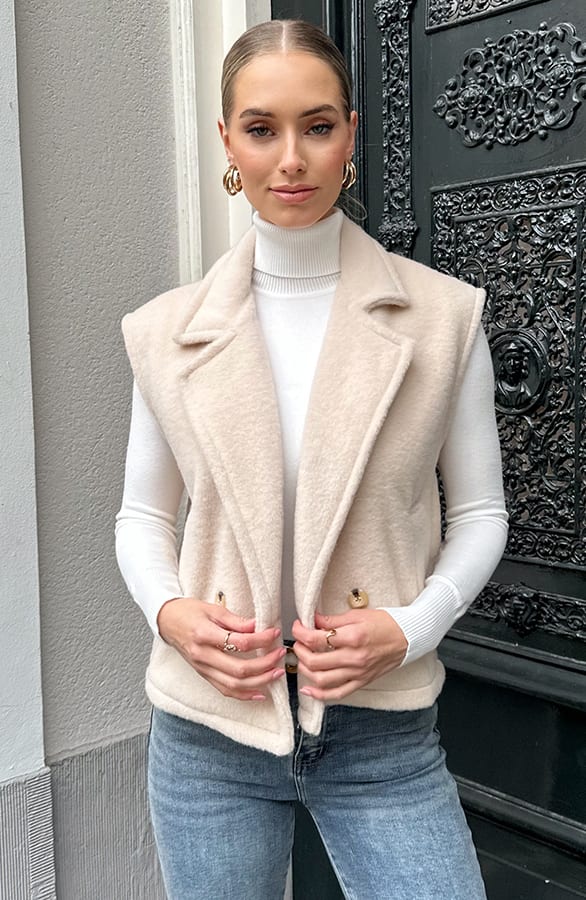 Soft Oversized Button Gilet Beige – vesten, foto 6