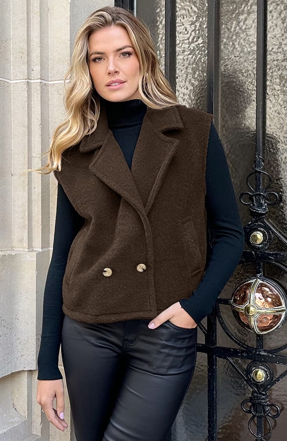 Soft Oversized Button Gilet Choco – vesten, foto 8