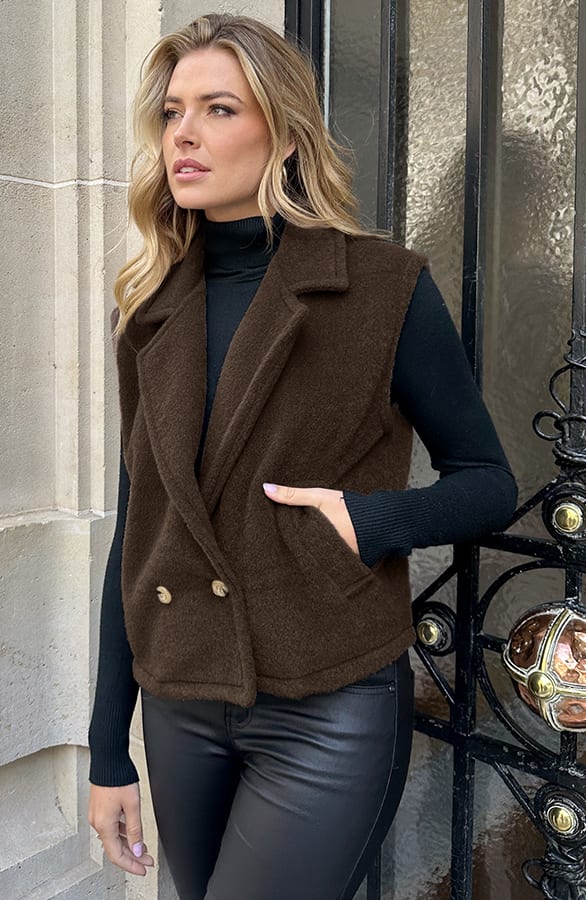 Soft Oversized Button Gilet Choco – vesten, foto 2