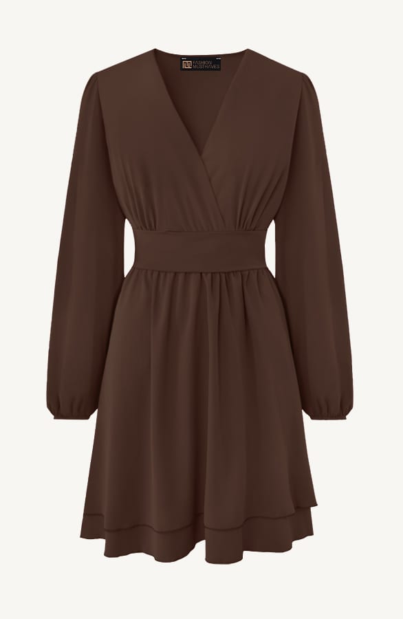 V-hals Jurk Strik Detail Choco – jurken, foto 6