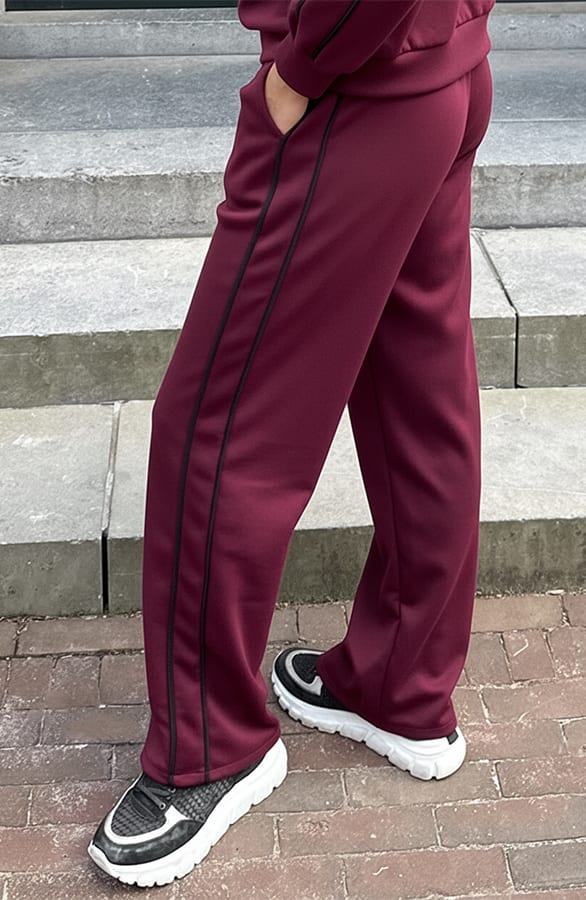 Wide Leg Pantalon Met Bies Burgundy – broeken, foto 2