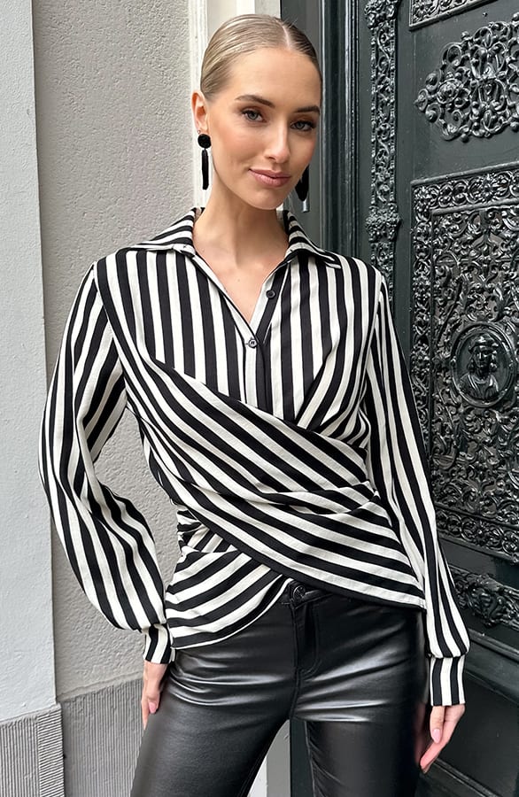 Wikkel Blouse Striped Zwart – tops, foto 6