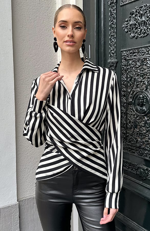 Wikkel Blouse Striped Zwart – tops, foto 7