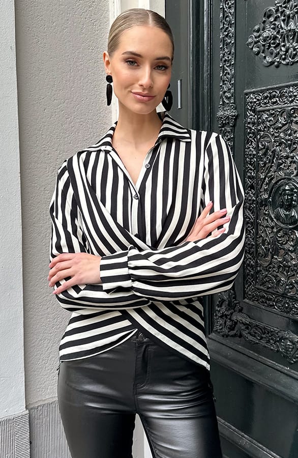 Wikkel Blouse Striped Zwart – tops, foto 8