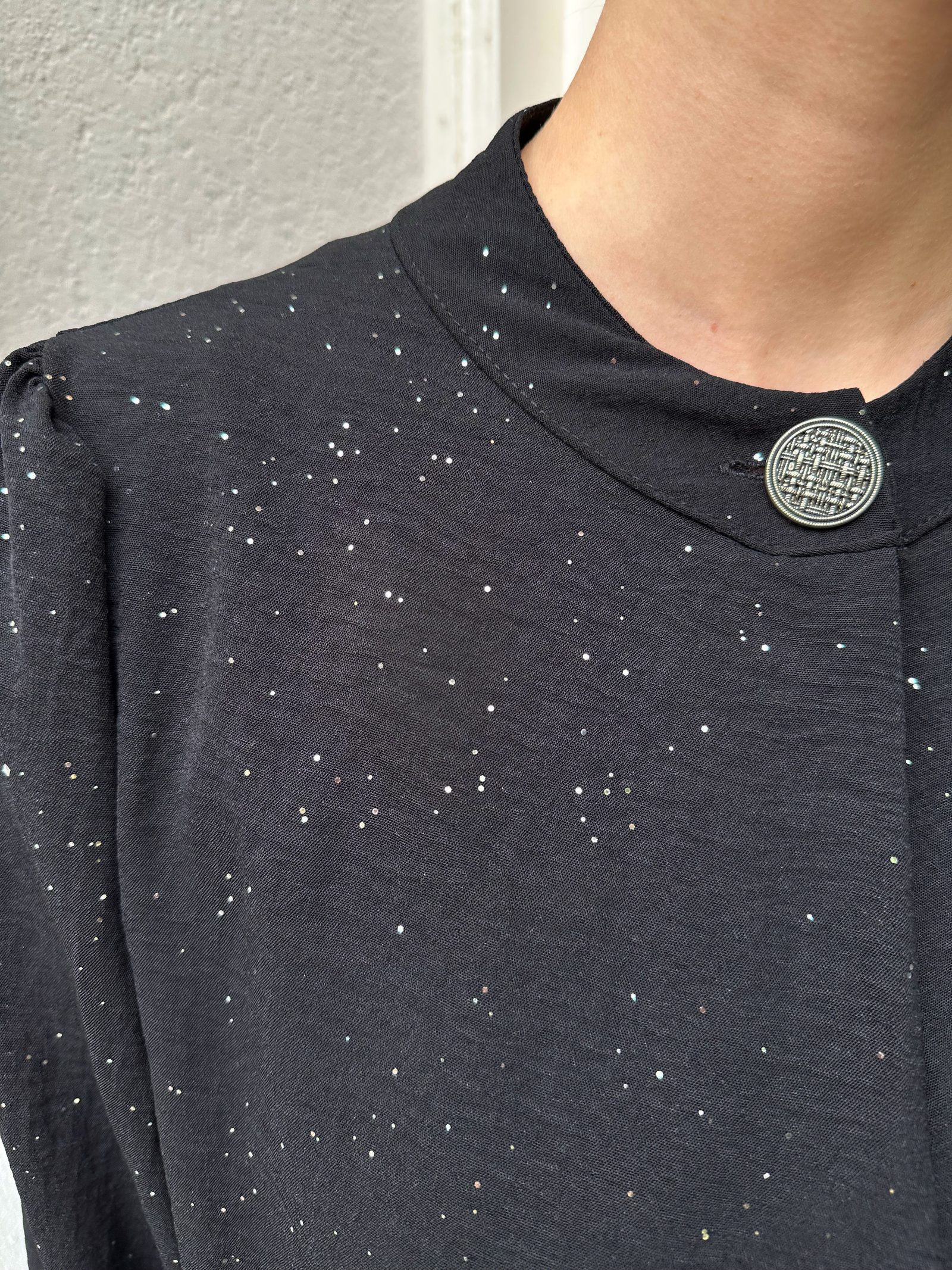 Zilver Detail Knoop Blouse Glitter – blouses, foto 5