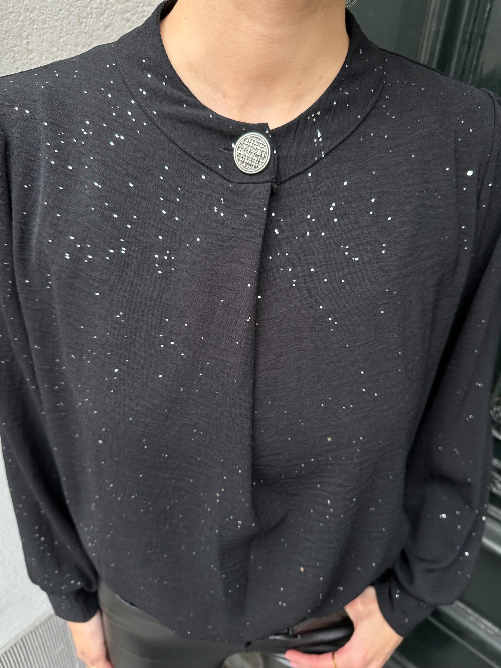 Zilver Detail Knoop Blouse Glitter – blouses, foto 6