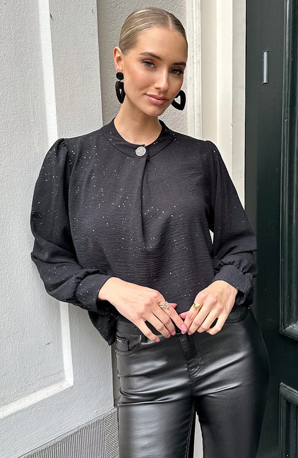 Zilver Detail Knoop Blouse Glitter – blouses, foto 7