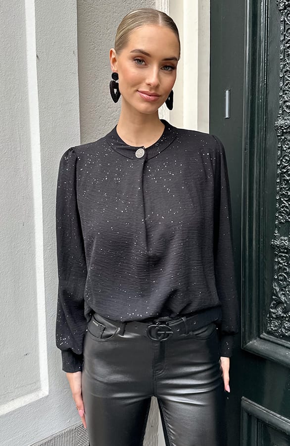 Zilver Detail Knoop Blouse Glitter – blouses, foto 8