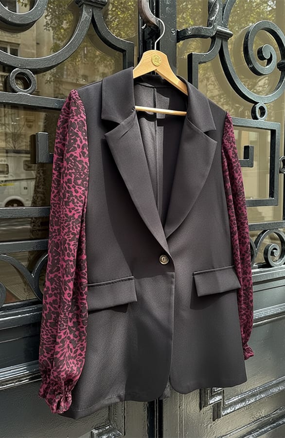 Blazer Cheetah Pofmouwen Burgundy – jassen, foto 4