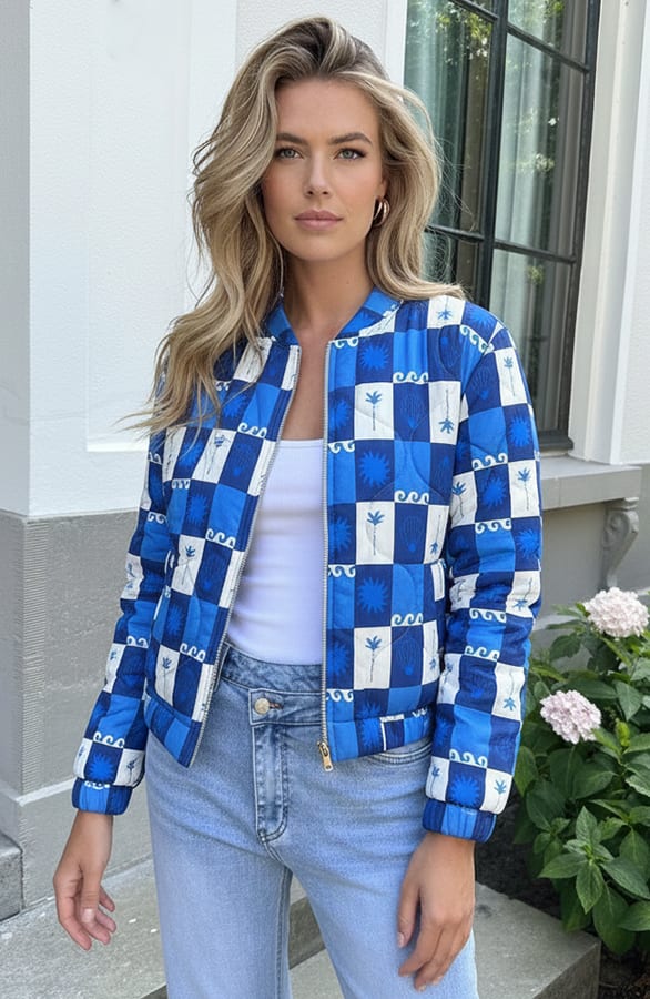 Bomber Jacket Classic Print Kobalt – jassen, foto 5