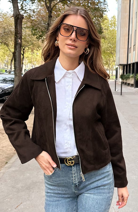 Suede Zip Jacket Choco
