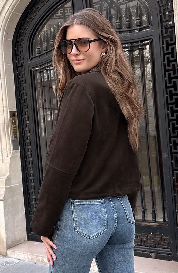 Suede Zip Jacket Choco – jassen, foto 4