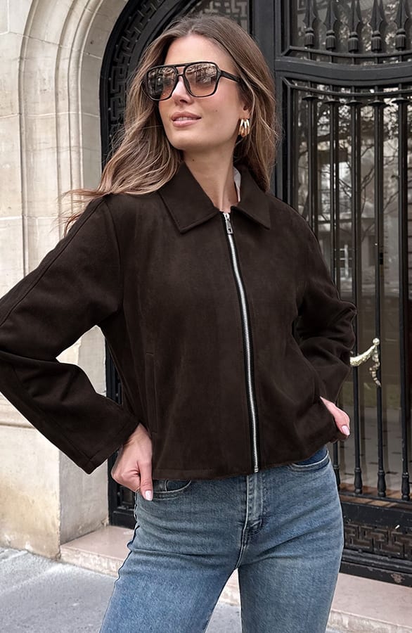 Suede Zip Jacket Choco – jassen, foto 2