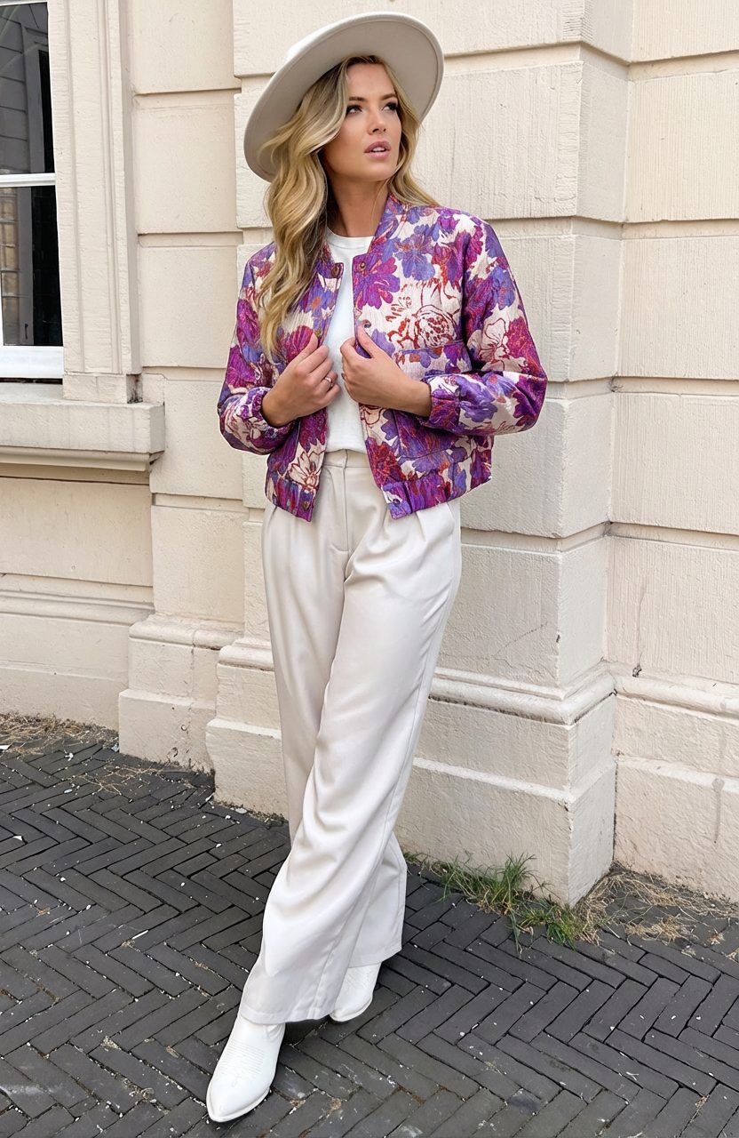 Jacquard Bomberjacket Flower Paars – jassen, foto 2