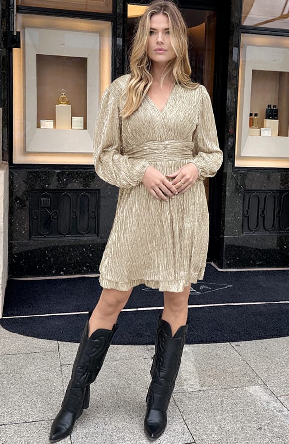 Lurex Waistband Dress Gold – jurken, foto 9