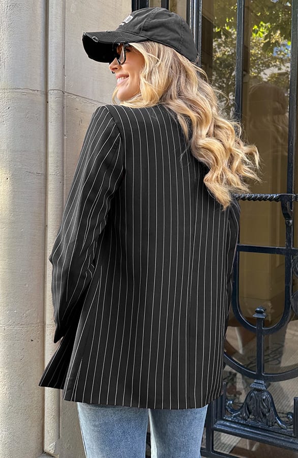 Oversized Striped Print Blazer Zwart – jassen, foto 3