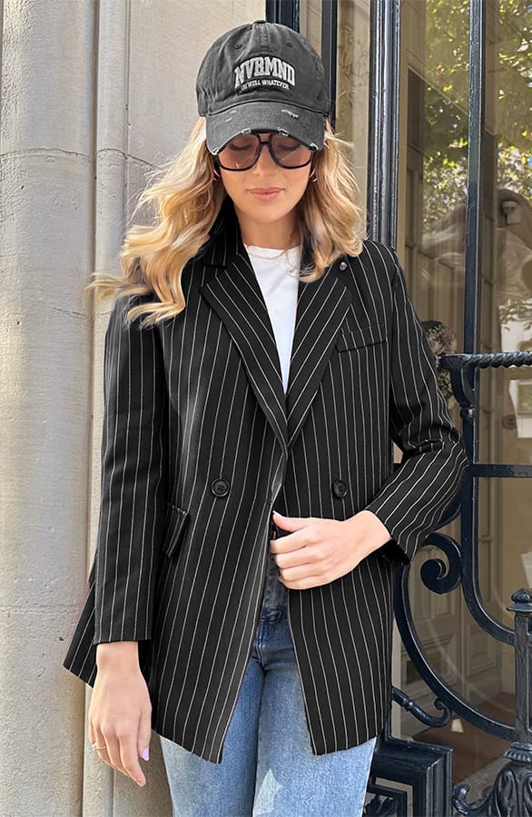 Oversized Striped Print Blazer Zwart – jassen, foto 6