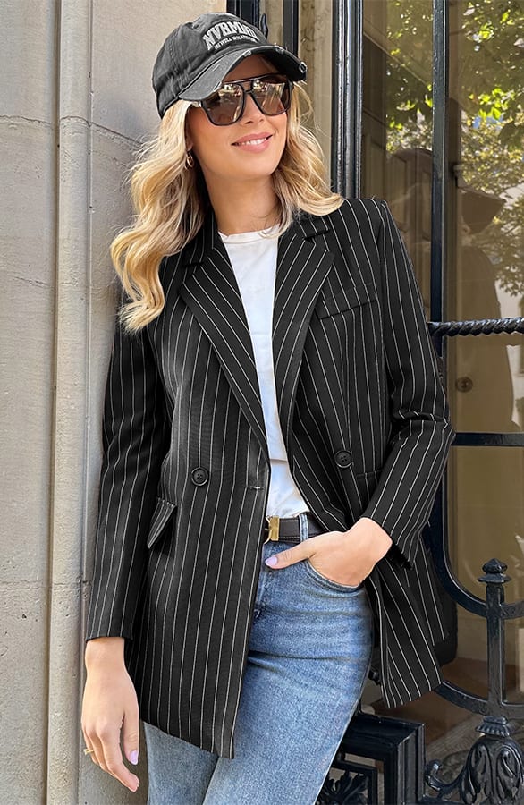 Oversized Striped Print Blazer Zwart – jassen, foto 2