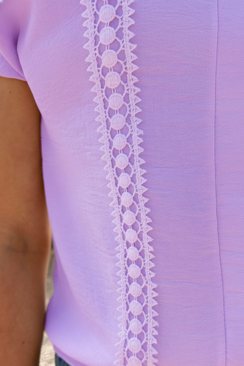 Romantic V-Hals Top Lila – tops, foto 4