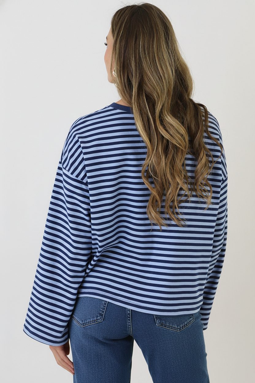 Oversized Streifen Top Baumwolle Marine Baby Blue, Tops, Foto 3