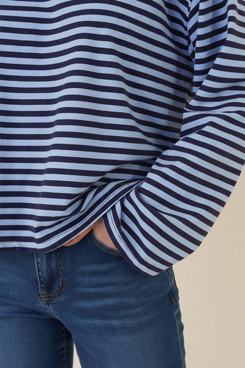 Oversized Streifen Top Baumwolle Marine Baby Blue, Tops, Foto 4