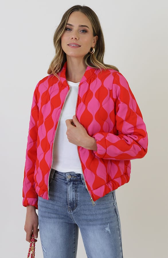 Bomber Jacket Classic Print Fuchsia Red – jassen, foto 5