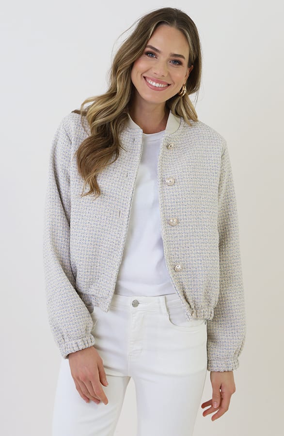 Boucle Bomber Jacket Blauw Beige