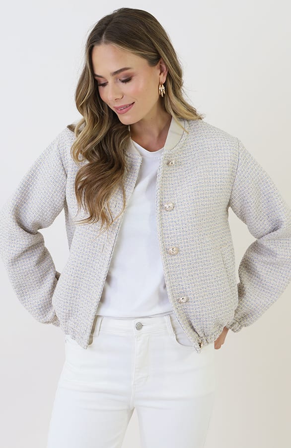 Boucle Bomber Jacket Blauw Beige – jassen, foto 2