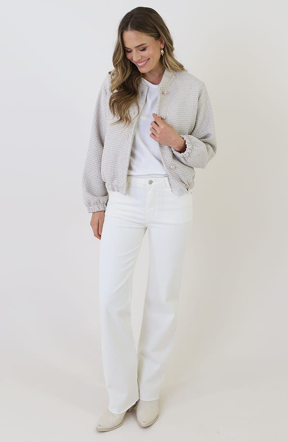 Boucle Bomber Jacket Blauw Beige – jassen, foto 6