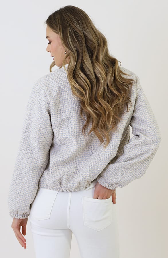 Boucle Bomber Jacket Blauw Beige – jassen, foto 3