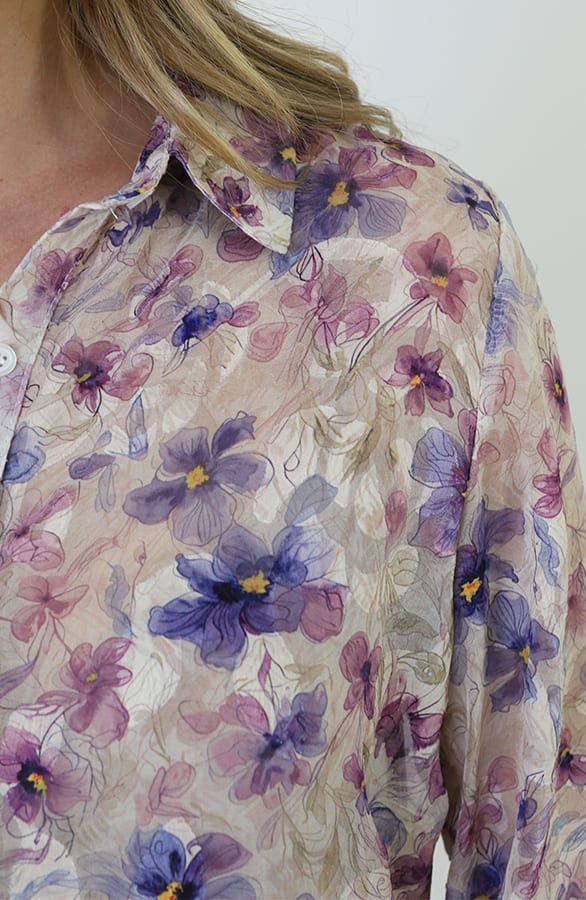 Chiffon Bloem Print Blouse Beige – blouses, foto 8