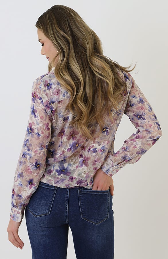 Chiffon Bloem Print Blouse Beige – blouses, foto 11