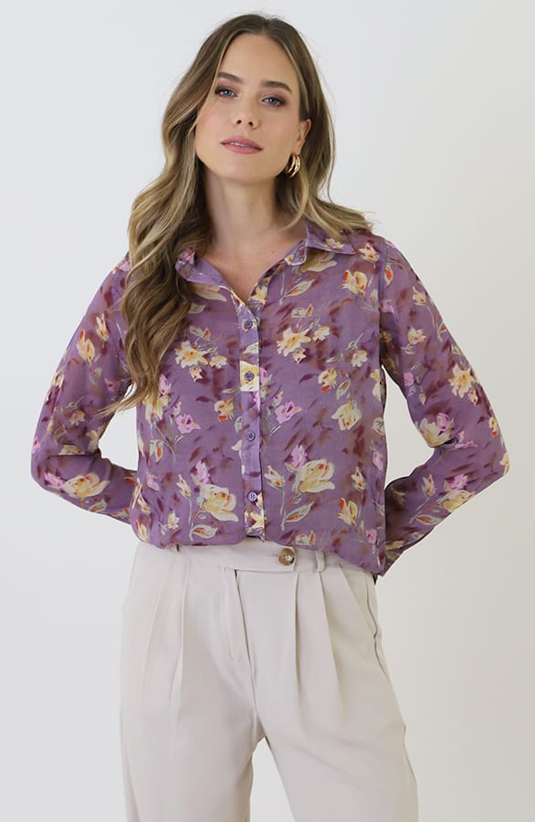 Chiffon Print Blouse Paars – blouses, foto 9