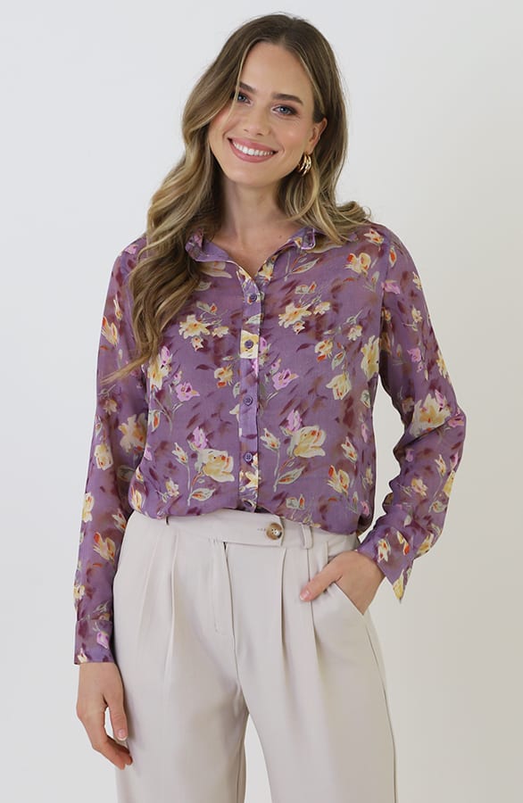 Chiffon Print Blouse Paars – blouses, foto 7