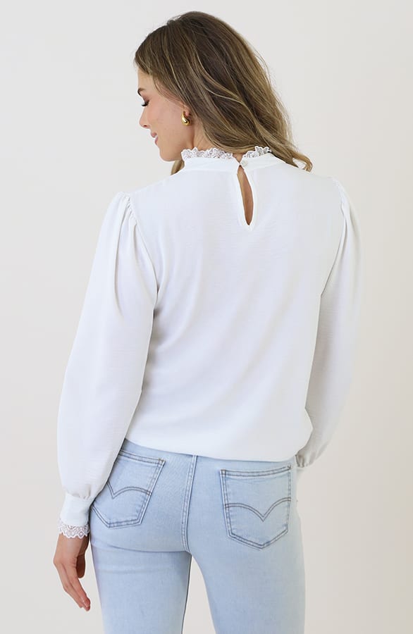 Col Blouse Met Kant Ecru – blouses, foto 8