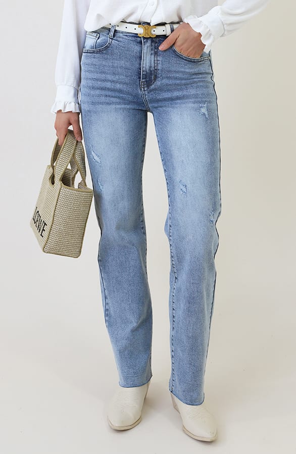 Damaged Wide Leg Jeans Mid Blue Stretch FMH, Schlaghosen, Foto 4