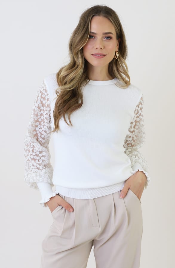Embroidery Sleeve Soft Trui Ecru – truien, foto 11