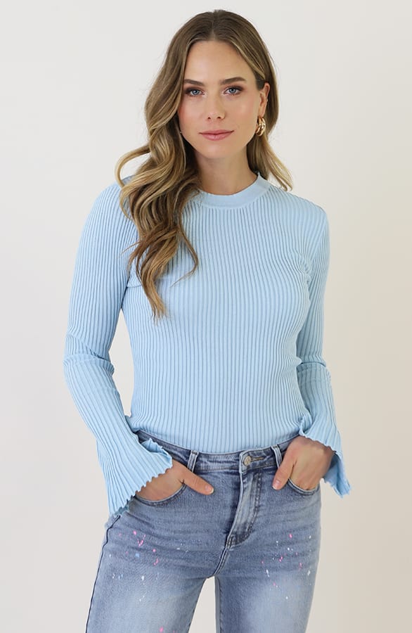 Flared Sleeve Top Licht Blauw