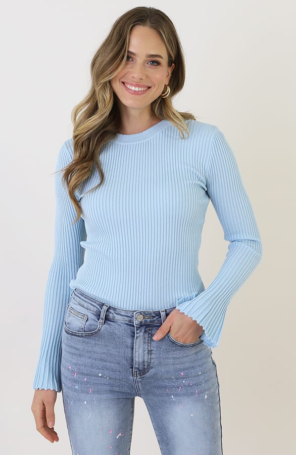 Flared Sleeve Top Hellblau, Tops, Foto 6