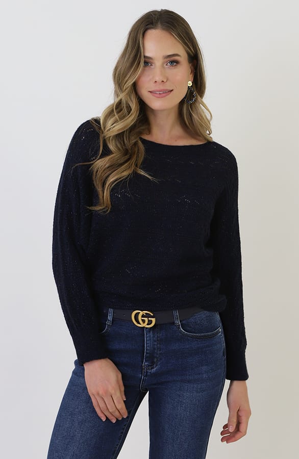Gehaakte Lurex Top Longsleeve Marine – tops, foto 7