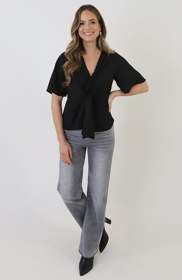 Geknoopte Vlindermouw Top Zwart – tops, foto 13