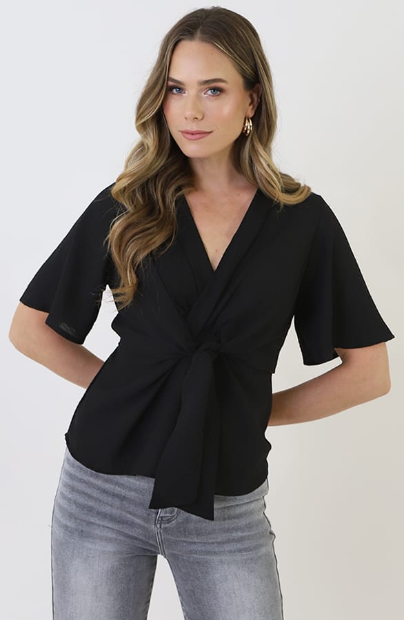 Geknoopte Vlindermouw Top Zwart – tops, foto 9