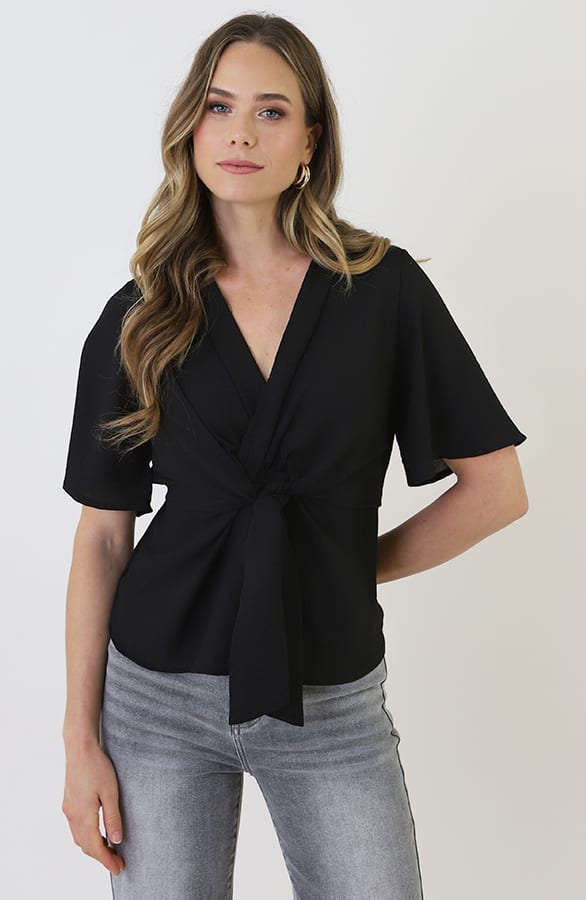 Geknoopte Vlindermouw Top Zwart – tops, foto 14